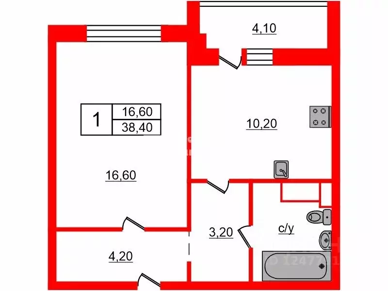 1-к кв. Санкт-Петербург ул. Чарушинская, 2с2 (38.4 м) - Фото 1