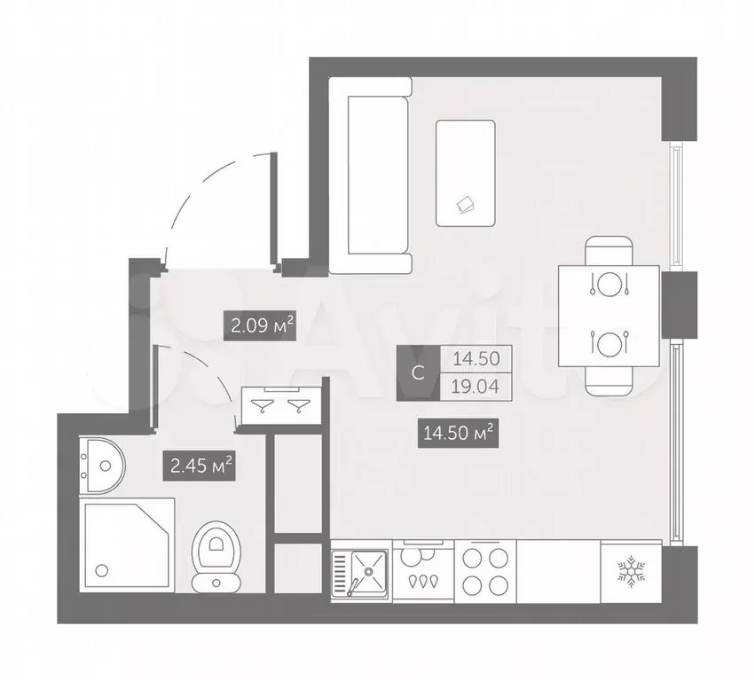 Квартира-студия, 19 м, 3/10 эт. - Фото 0