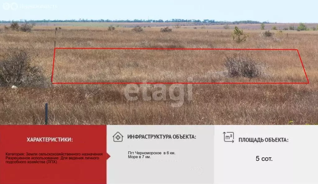 Участок в Черноморский район, село Новосельское (5 м) - Фото 0