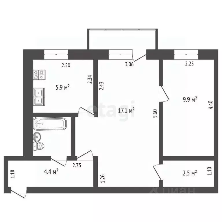 2-к кв. Вологодская область, Вологда ул. Казакова, 8 (44.6 м) - Фото 0