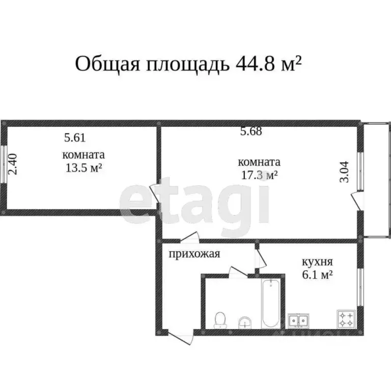 2-к кв. Вологодская область, Вологда ул. Кирова, 41 (44.3 м) - Фото 1