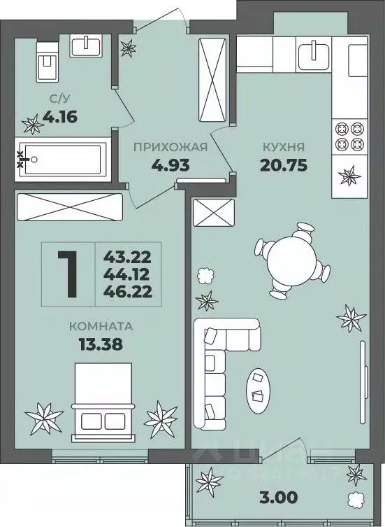 1-к кв. Калининградская область, Калининград ул. Генерала Толстикова, ... - Фото 1