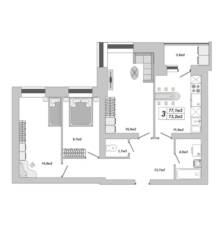 Продаётся 3-к квартира, 77.1 м - Фото 0
