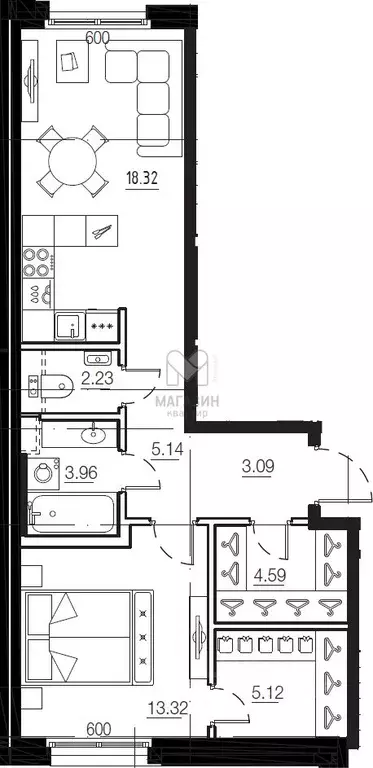 1-к кв. Санкт-Петербург Малоохтинский просп., 68 (55.77 м) - Фото 2