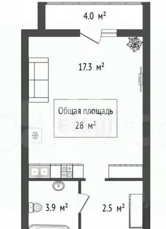 Квартира, студия, 23.9 м - Фото 1