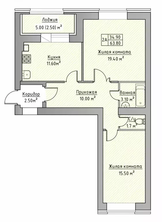 2-комнатная квартира: село Айша, жилой комплекс Зелёная Долина, 7 ... - Фото 1