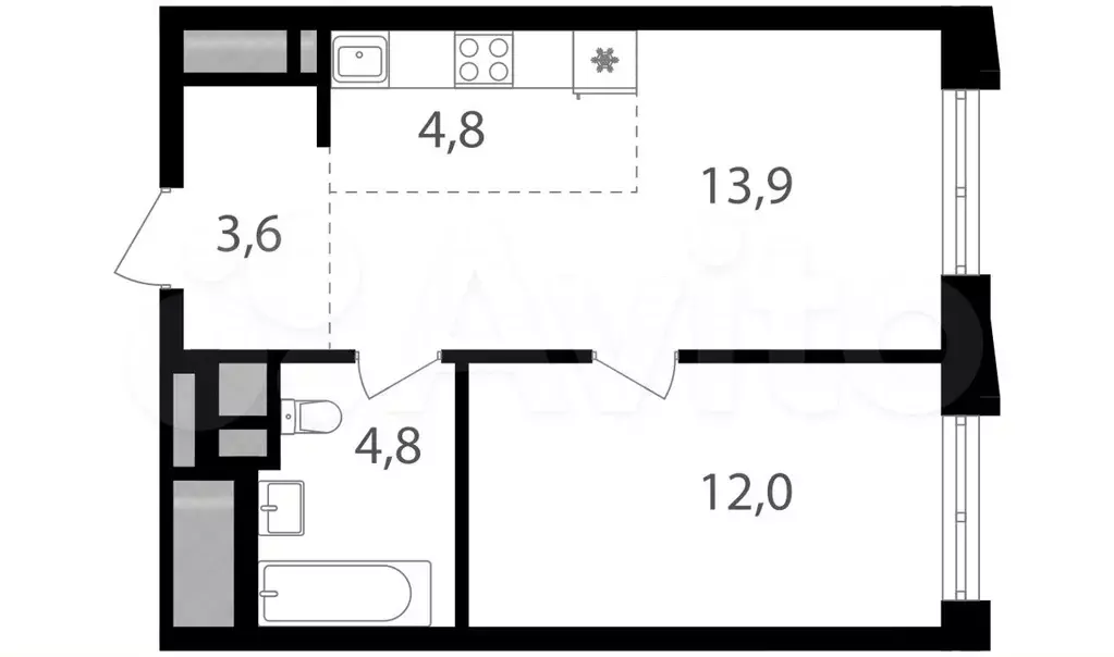 1-к. квартира, 39,1 м, 21/26 эт. - Фото 0