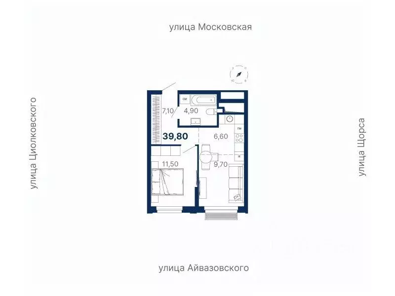 1-к кв. Свердловская область, Екатеринбург ул. Московская, 249/2 (39.8 ... - Фото 0