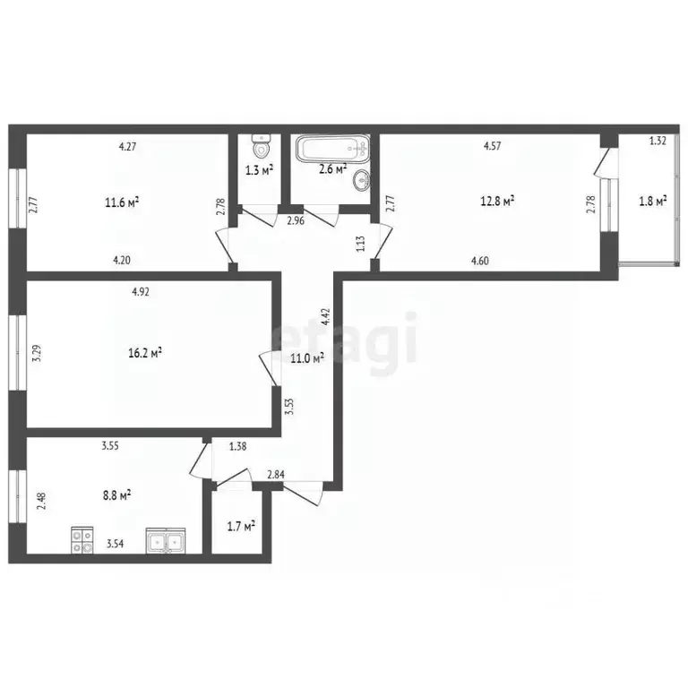 3-к кв. Башкортостан, Стерлитамак ул. Артема, 152 (67.8 м) - Фото 2