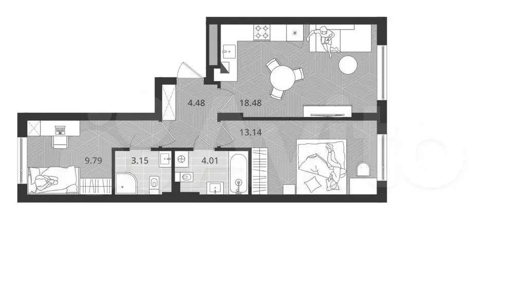 2-к. квартира, 53,1 м, 1/4 эт. - Фото 1