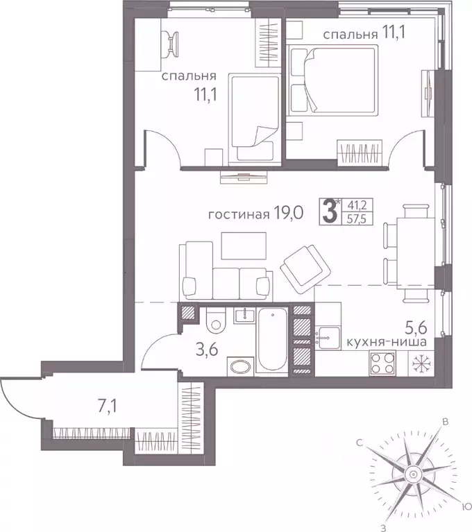 Студия Пермский край, Пермь ул. Серебристая, 3А (57.5 м) - Фото 1