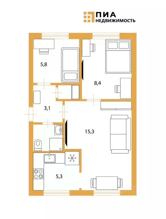 3-к кв. Санкт-Петербург ул. Белы Куна, 26К4 (41.4 м) - Фото 2