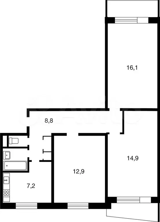 3-к. квартира, 63,6 м, 5/9 эт. - Фото 0