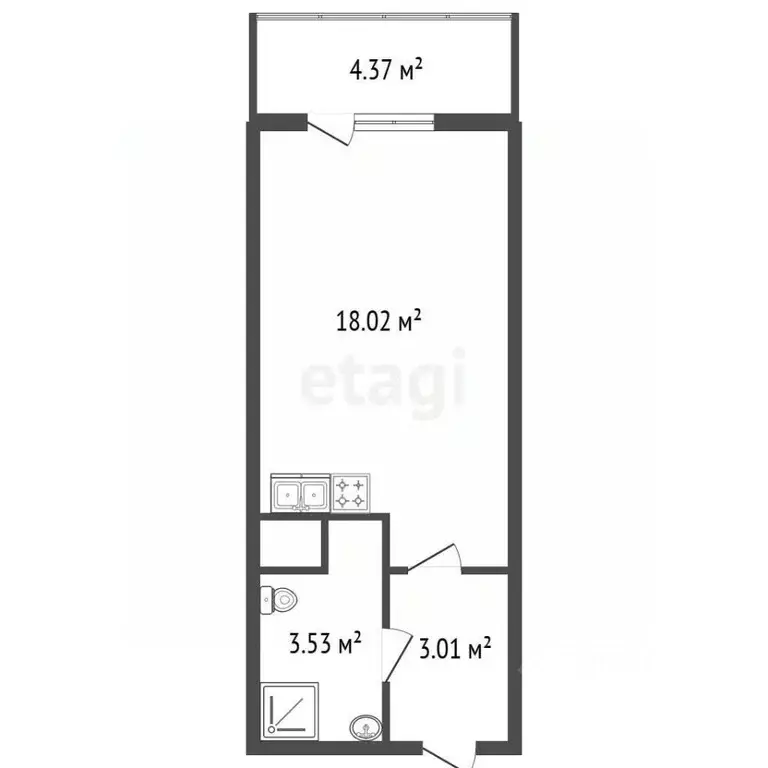 Студия Санкт-Петербург ул. Струве, 18 (24.4 м) - Фото 2