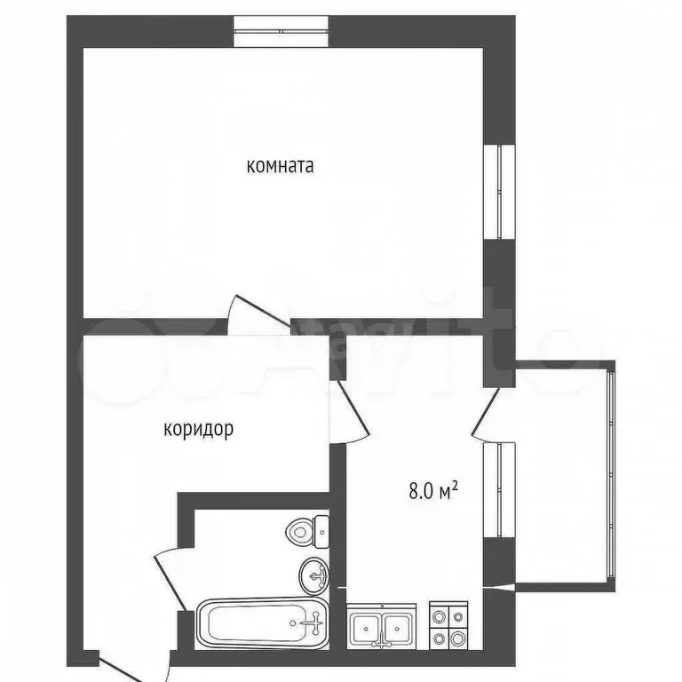 1-к. квартира, 29,1 м, 3/5 эт. - Фото 0