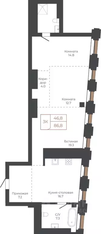 3-к кв. Алтайский край, Барнаул пл. Баварина, 8к2 (86.3 м) - Фото 1