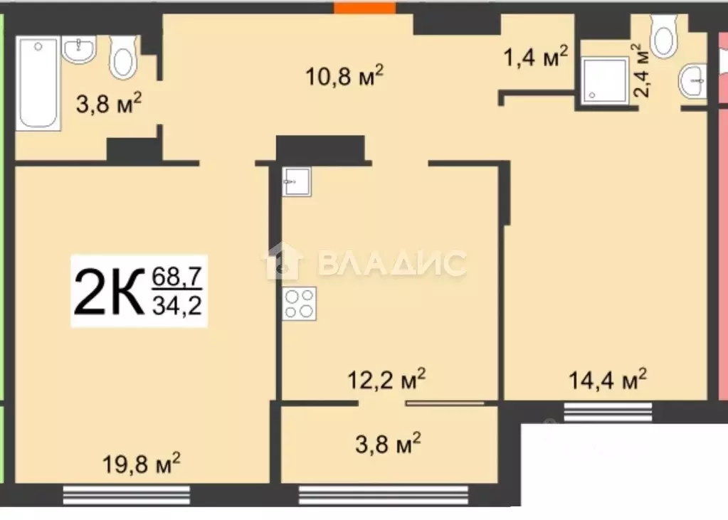 2-к кв. Нижегородская область, Нижний Новгород просп. Героев Донбасса, ... - Фото 2