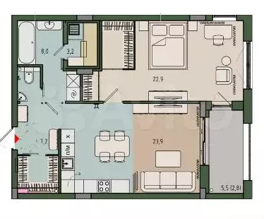 1-к. квартира, 68 м, 7/10 эт. - Фото 1