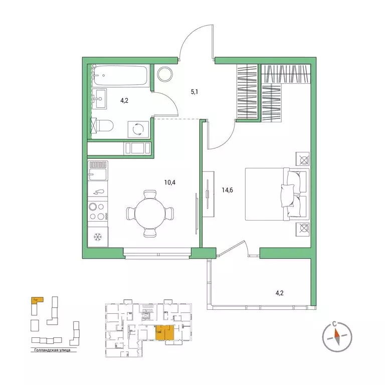 1-комнатная квартира: городской посёлок Янино-1, ЖК Янинский Лес (35.6 ... - Фото 1