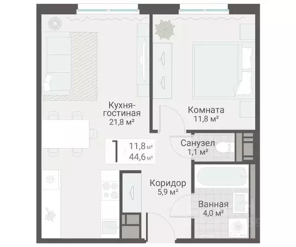 1-к кв. Санкт-Петербург Актерский проезд, 2к2 (44.6 м) - Фото 1