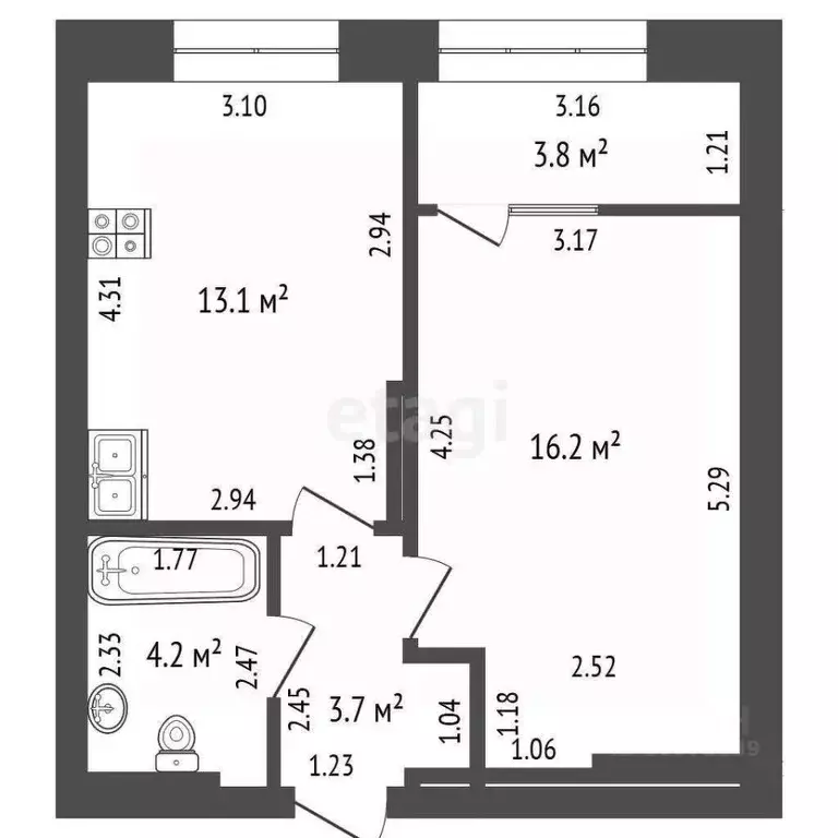 1-к кв. Башкортостан, Стерлитамак Интернациональная ул., 61 (41.0 м) - Фото 2