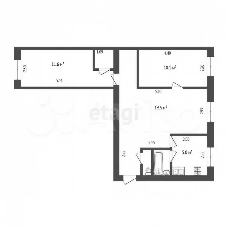 3-к. квартира, 55 м, 2/5 эт. - Фото 0