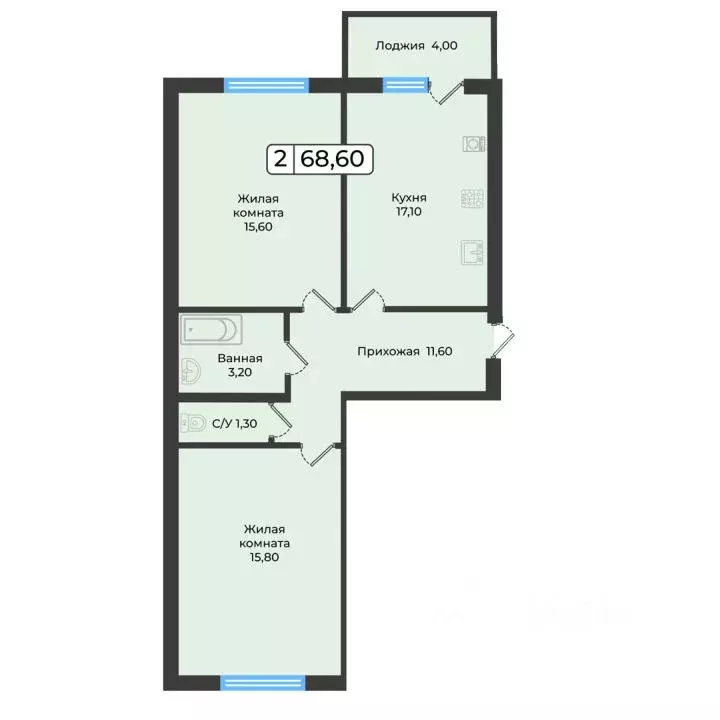 2-к кв. Ставропольский край, Ставрополь ул. Рогожникова, 21 (68.6 м) - Фото 1