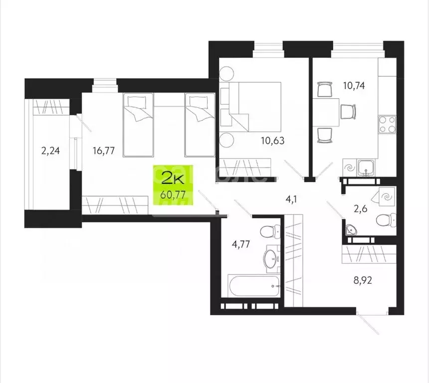 2-комнатная квартира: Томск, жилой квартал Уютный, улица Маяковского, ... - Фото 1