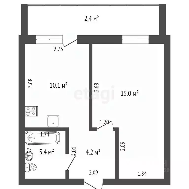 1-к кв. Саха (Якутия), Якутск ул. Каландаришвили, 12 (32.7 м) - Фото 2
