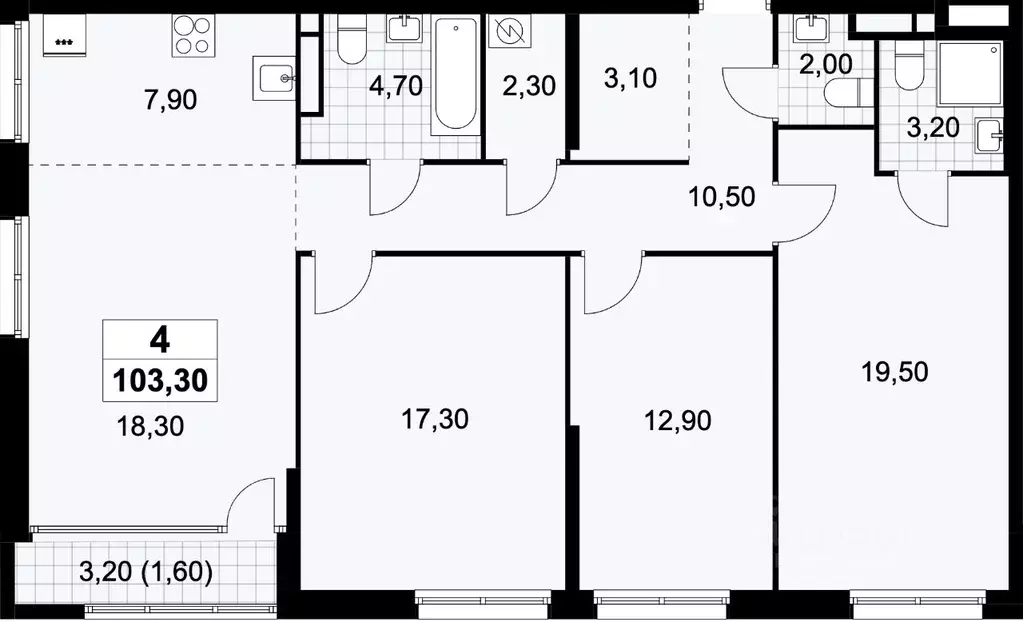 4-к кв. Москва ул. Зорге, 25С2 (103.3 м) - Фото 1