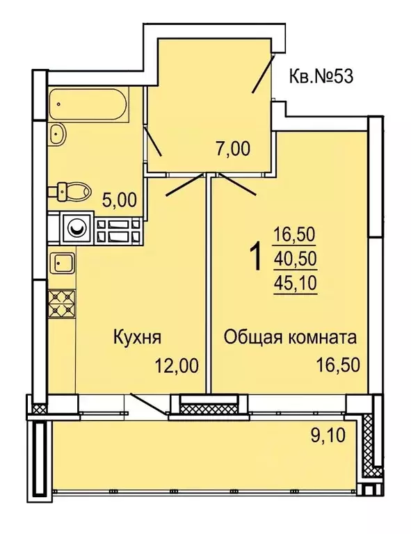 1-к кв. тульская область, тула ул. седова, 20д/1 (45.1 м) - Фото 0