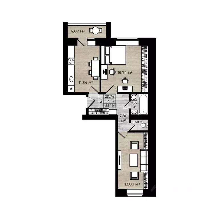 2-к кв. Ярославская область, Ярославль ул. Калинина, 34А (55.19 м) - Фото 1