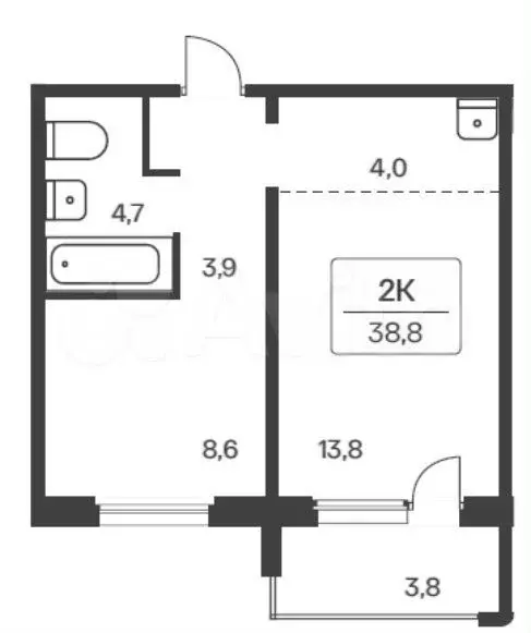 2-к. квартира, 38,8 м, 16/17 эт. - Фото 0