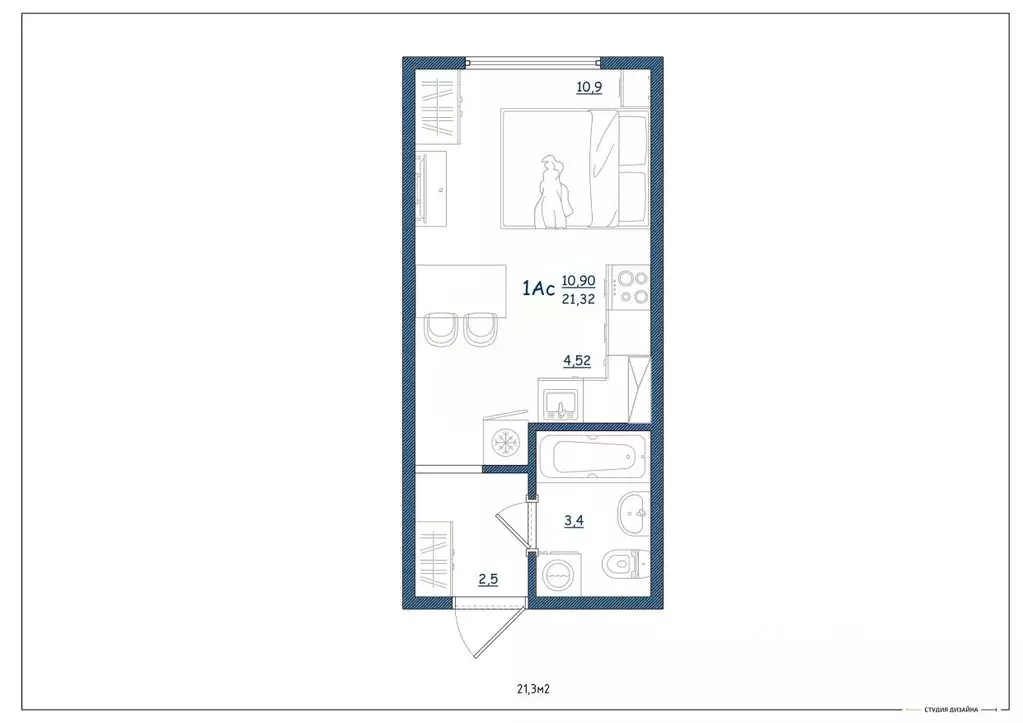 Студия Тверская область, Тверь ул. Левитана, 93А (21.3 м) - Фото 2