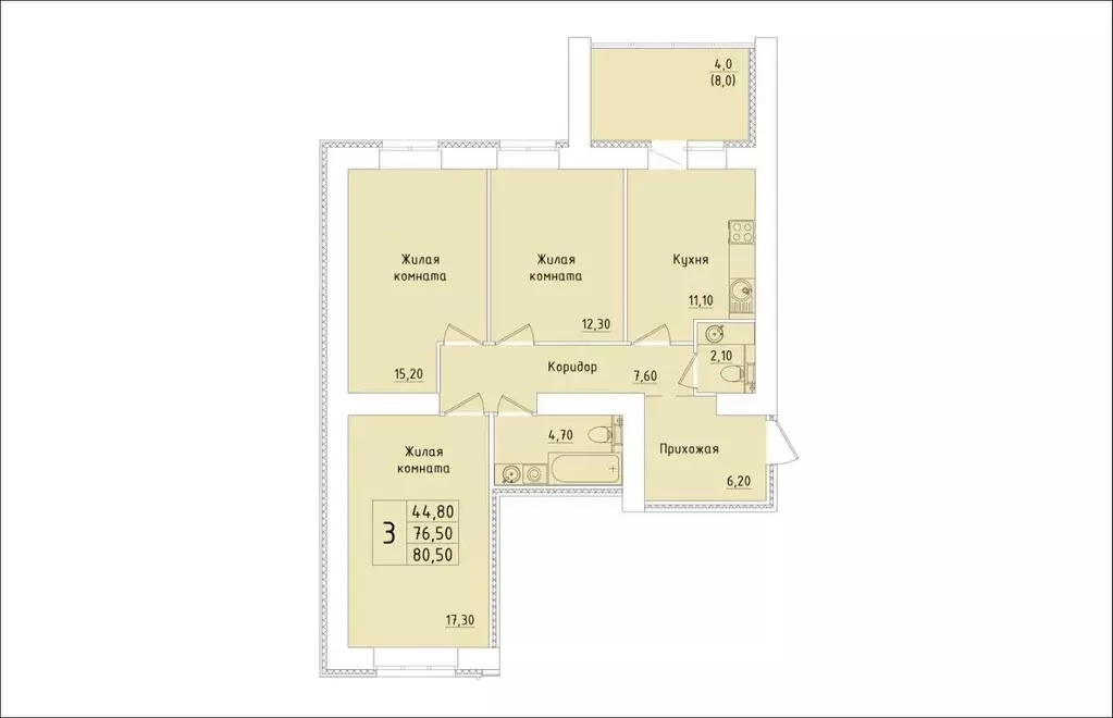 3-к кв. Кировская область, Киров Хлебозаводской проезд, 6 (80.5 м) - Фото 1