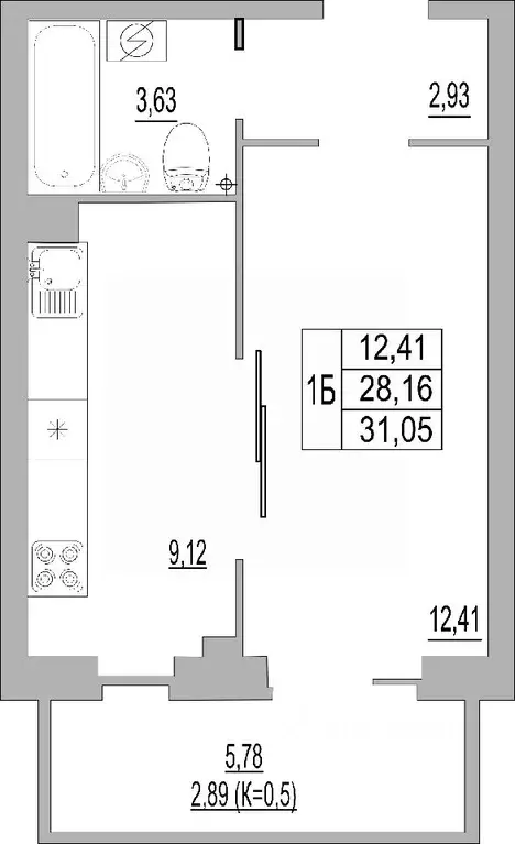 студия псковская область, псков ул. юности, 32 (31.05 м) - Фото 0