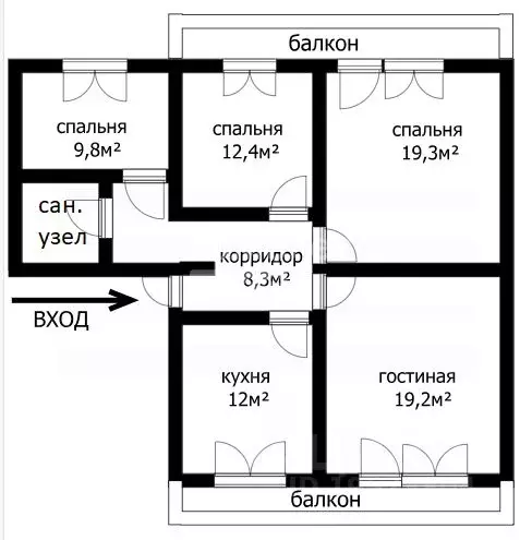 4-к кв. Томская область, Томск Сибирская ул., 102/3 (89.2 м) - Фото 1