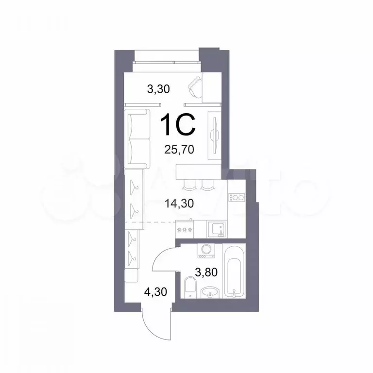 Квартира-студия, 25,7 м, 20/29 эт. - Фото 0