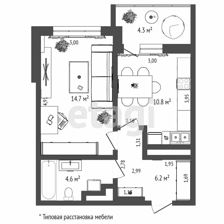 1-комнатная квартира: Тюмень, улица Николая Зелинского, 24 (38.8 м) - Фото 0