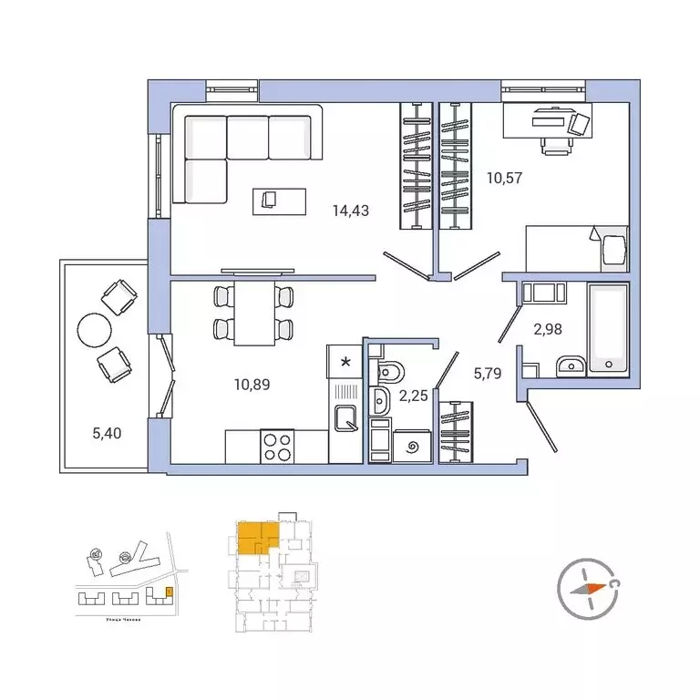 2-комнатная квартира: Гатчина, микрорайон Въезд, жилой комплекс IQ ... - Фото 1