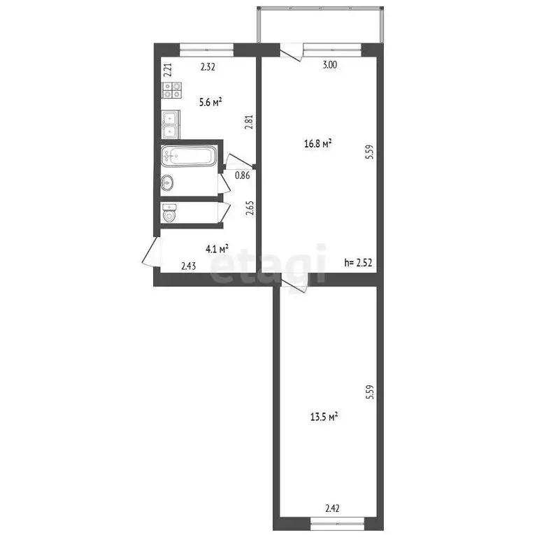 2-комнатная квартира: Пермь, Краснофлотская улица, 25 (43.2 м) - Фото 0