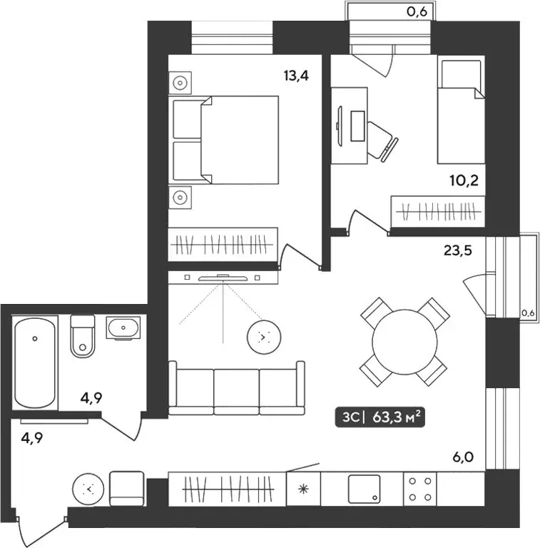 2-комнатная квартира: Октябрьский, жилой комплекс Альпийский квартал, ... - Фото 1