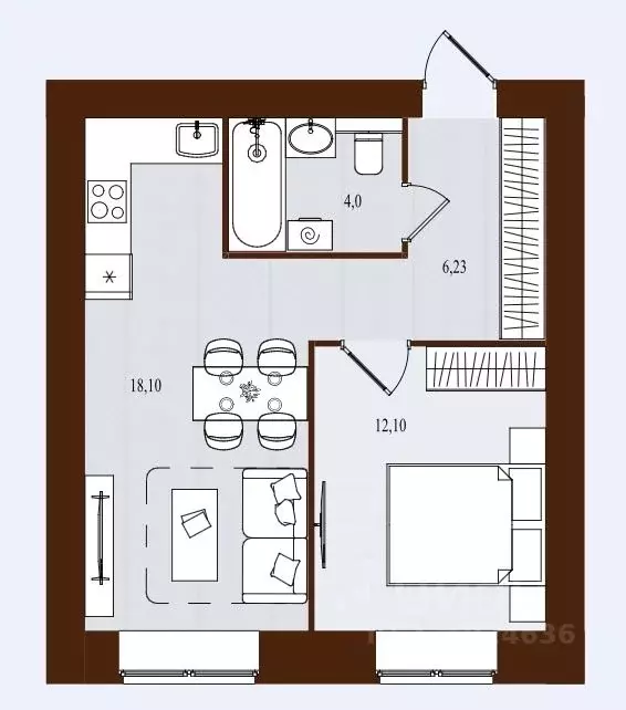 1-к кв. Брянская область, Брянск ул. Романа Брянского (40.43 м) - Фото 1