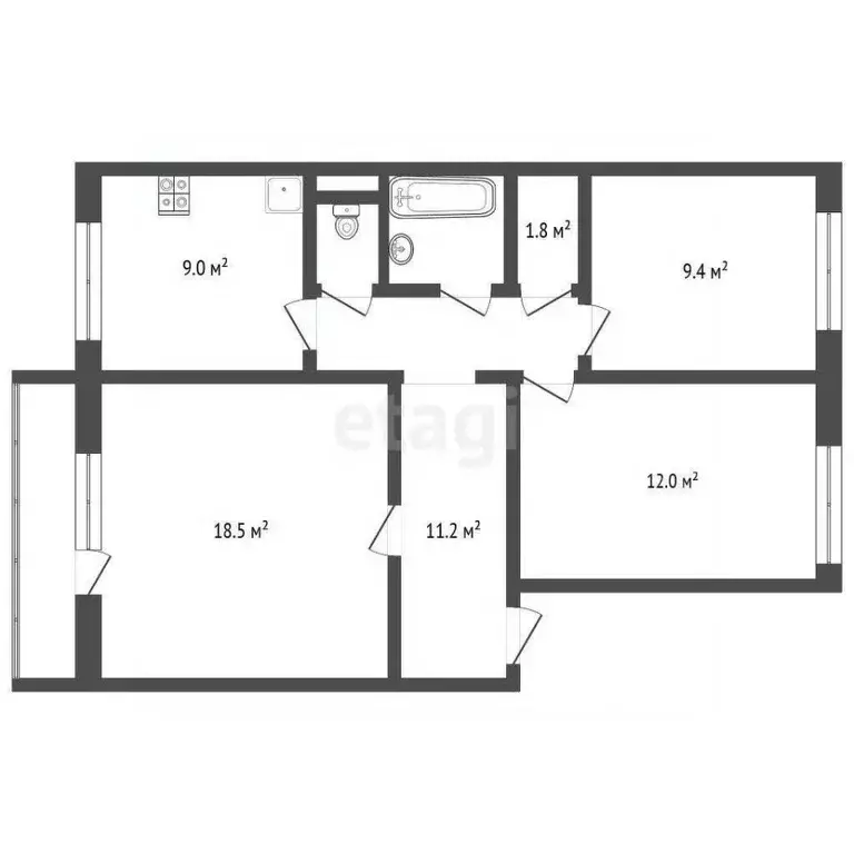 3-к кв. Калужская область, Калуга ул. Курсантов, 1 (65.0 м) - Фото 2
