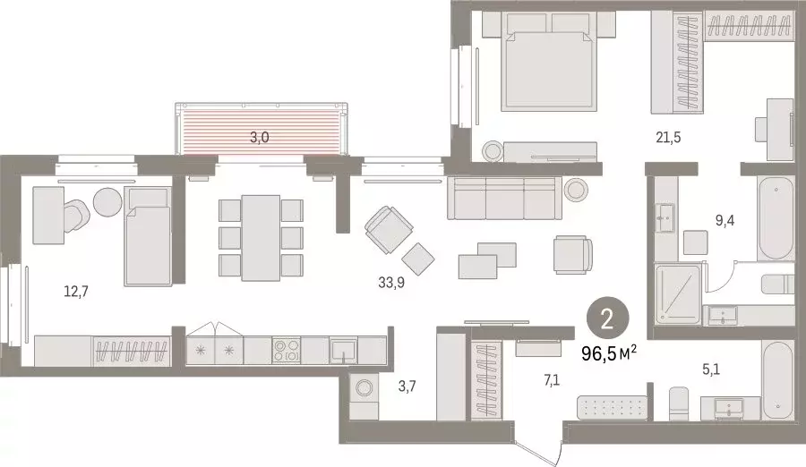 2-комнатная квартира: Тюмень, жилой комплекс На Минской (96.45 м) - Фото 1