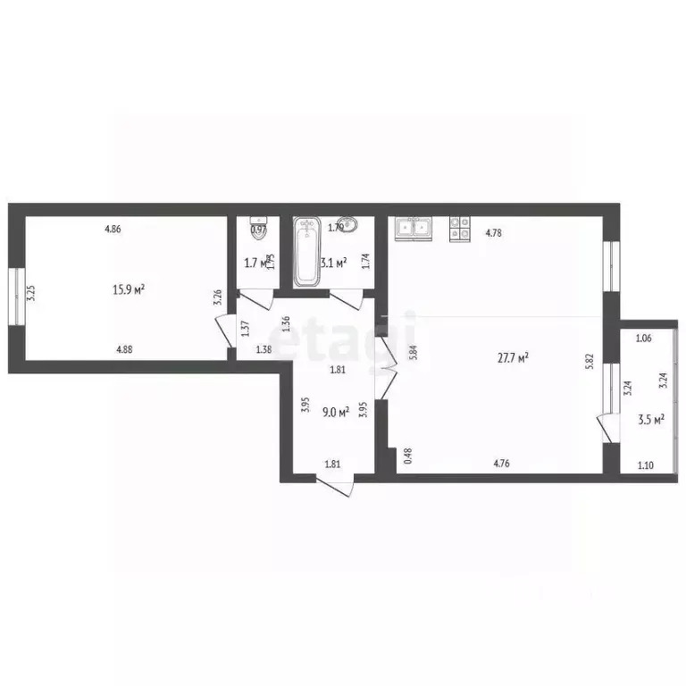 2-к кв. Башкортостан, Стерлитамак ул. Строителей, 75 (57.4 м) - Фото 1
