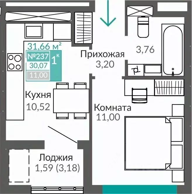 1-к кв. Крым, Симферополь Крымская роза мкр,  (30.07 м) - Фото 0