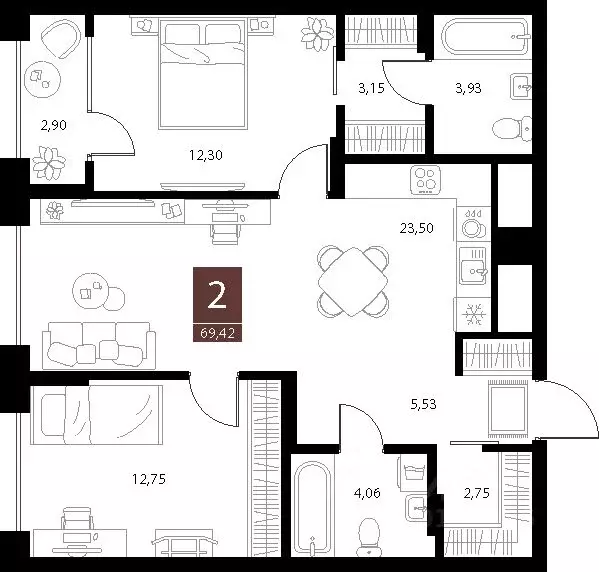 2-к кв. Рязанская область, Рязань ул. Бирюзова, 20с1 (69.42 м) - Фото 1
