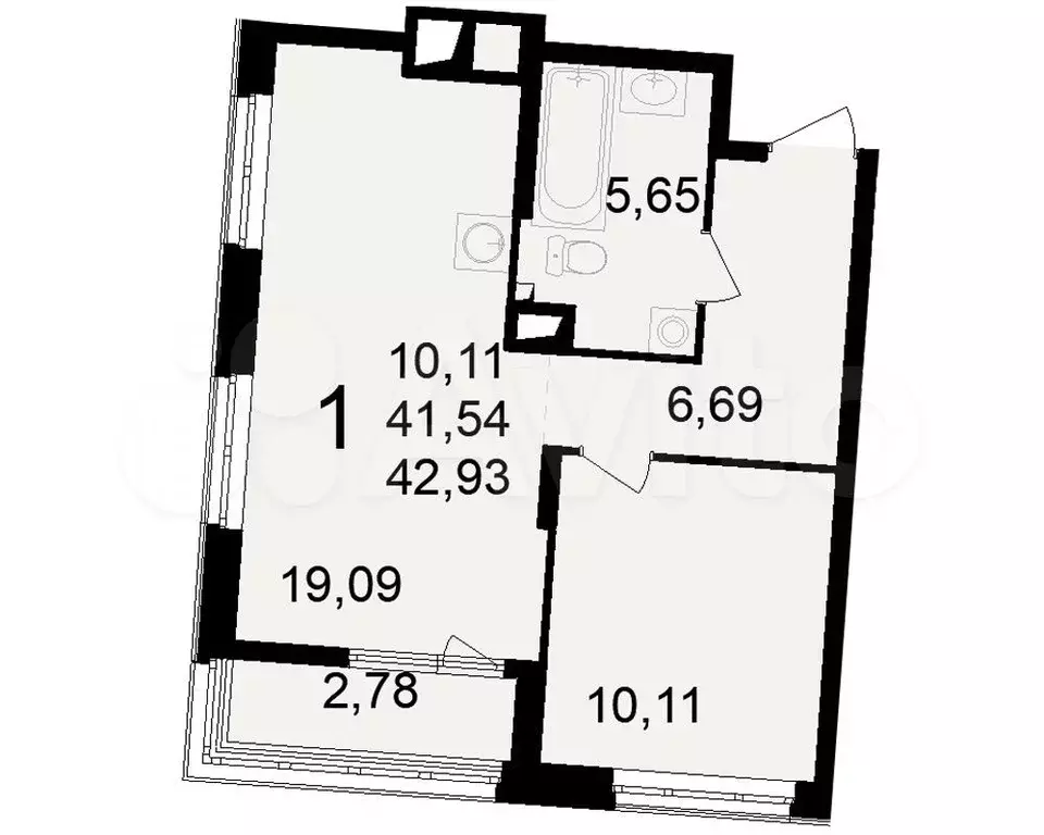 1-к. квартира, 42,9 м, 6/15 эт. - Фото 0