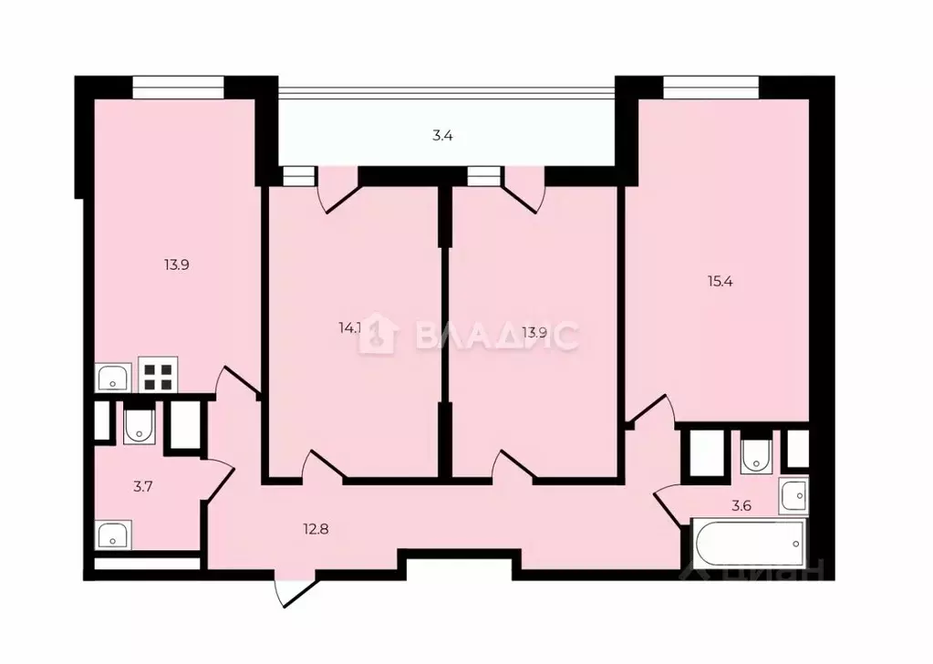 3-к кв. Санкт-Петербург ул. Крыленко, 1к1 (80.8 м) - Фото 2